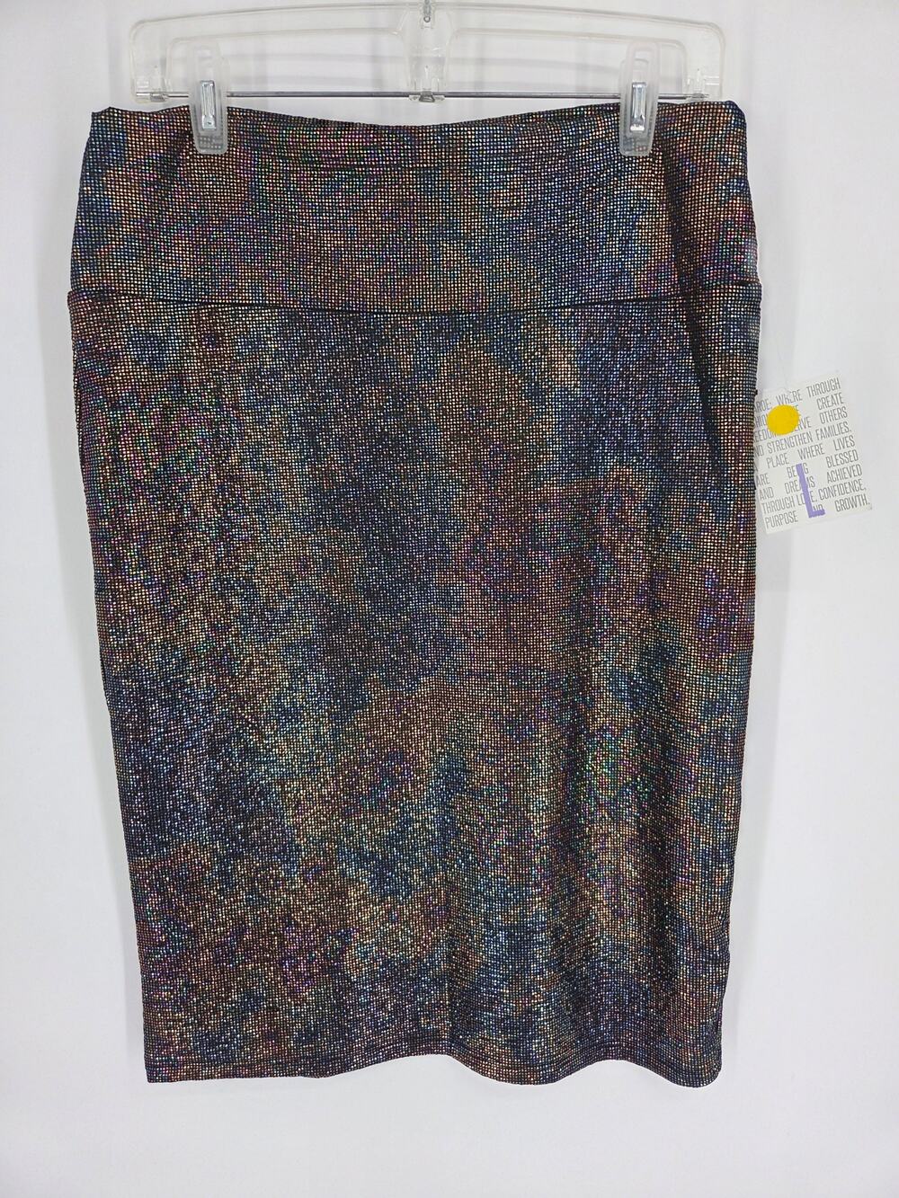 LuLaRoe Elegant Cassie Rainbow Holographic Metallic Pencil Skirt NEW Large